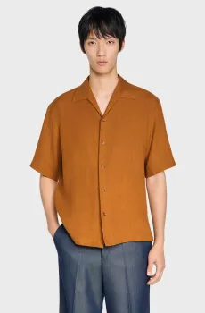 Мужская рыжая льняная рубашка Рыжий M Sandro SHPCM01597_WHISKY