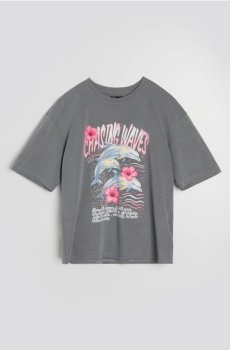 Бавовняна футболка з принтом дельфінів - середньо-сірий