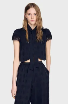 Женский черный топ с узором Черный M Sandro SFPTO00973_Black