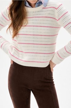Ажурний светр у смужку - кремовий