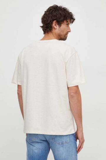 Хлопковая футболка Pepe Jeans CHENDLER мужская цвет бежевый с принтом PM509224 Хлопковая футболка Pepe Jeans CHENDLER мужская цвет бежевый с принтом PM509224