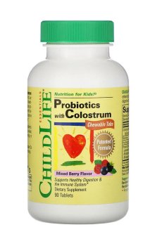 Пробиотик с молозивом для детей ChildLife Probiotics with Colostrum со вкусом ягод, 90 жевательных таблеток