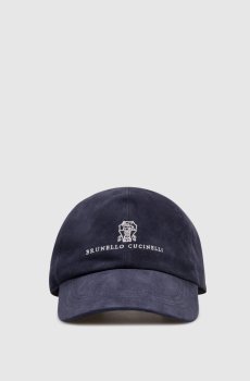 Синяя замшевая кепка с вышивкой логотипа