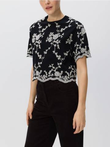 Reserved - Візерунчаста блузка з вишивкою - чорний - 868HD-99X