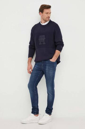 Хлопковый свитер Tommy Hilfiger цвет синий лёгкий Хлопковый свитер Tommy Hilfiger цвет синий лёгкий