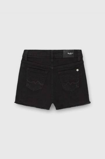 Детские джинсовые шорты Pepe Jeans A-LINE SHORT HW JR цвет чёрный однотонные регулируемая талия Детские джинсовые шорты Pepe Jeans A-LINE SHORT HW JR цвет чёрный однотонные регулируемая талия