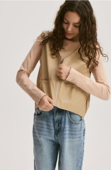 Reserved - Жилет зі штучної шкіри - бежевий - 857FH-08X