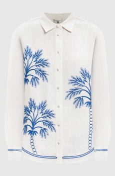 Белая рубашка с леном с контрастной вышивкой