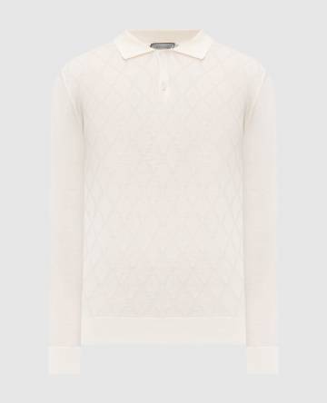 Бежевое поло из мериноса шерсти в узор