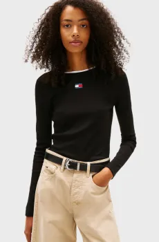 Женский черный лонгслив SLIM BADGE Черный S Tommy Jeans DW0DW21839