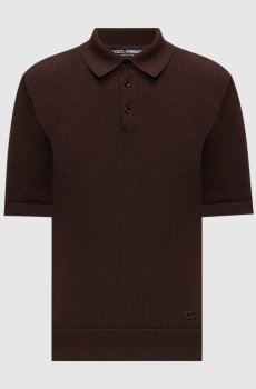 Коричневое поло в рубчике с нашивкой монограммы