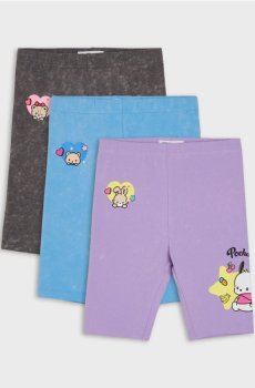Бавовняні шорти-велосипедки з принтом 3 pack Hello Kitty and Friends - різнобарвний