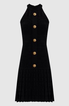 Черное платье мини с плёсированием