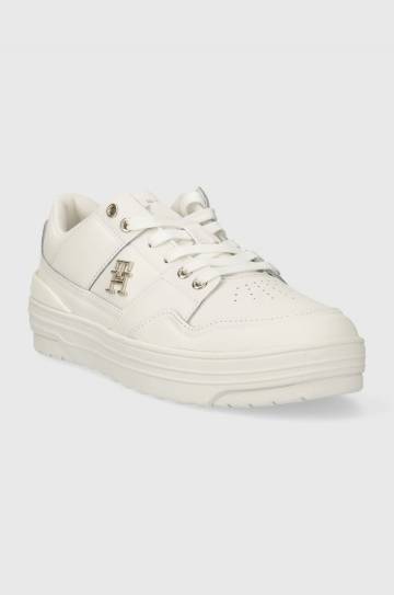 Кожаные кроссовки Tommy Hilfiger TH BASKET SNEAKER LO цвет белый FW0FW07756 Кожаные кроссовки Tommy Hilfiger TH BASKET SNEAKER LO цвет белый FW0FW07756