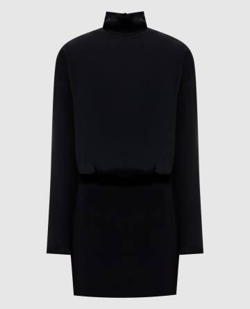 Черное платье мини с шерстью и шелком
