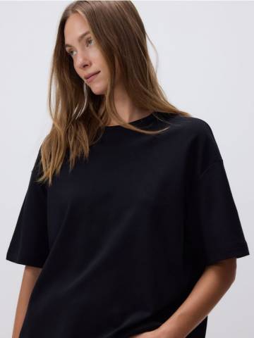 Reserved - Футболка оверсайз з мерсеризованої бавовни - чорний - WU868-99X
