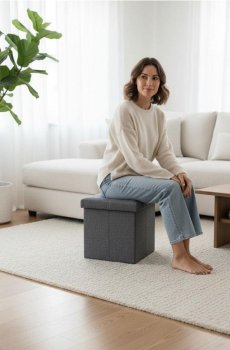 Пуф із функцією зберігання та бічною кишенею - чорний