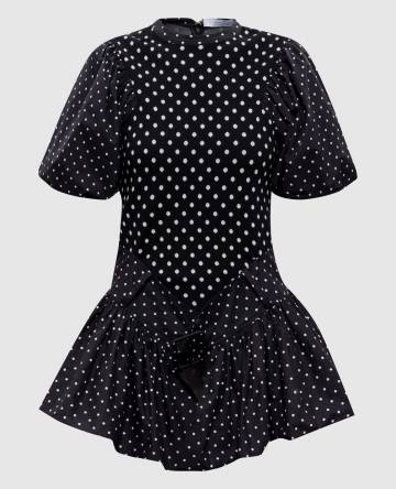 Черный топ в горох с баской