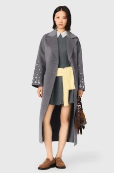 Женское серое шерстяное пальто Серый 36 MAJE MFPOU01436_Grey