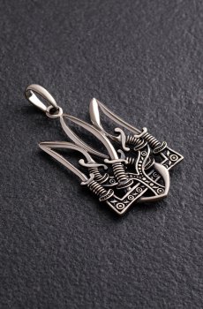 Подвеска "Тризуб с саблями" в белом золоте п04061