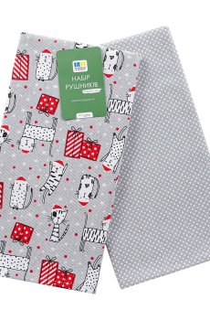 Набор кухонных полотенец вафельных Home Line Праздничные коты, светло-серый, полупанама, 40*60 см, 2 шт (192702)