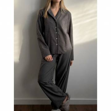 Пижамный комплект женский Miso в мелкий горошек, фланель, штаны и кофта, серый, размер S (13925) Пижамный комплект женский Miso в мелкий горошек, фланель, штаны и кофта, серый, размер S (13925)