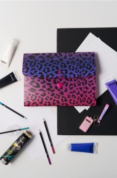 Органайзер для документів з перегородками і принтом по всій поверхні в леопардовий візерунок - різнобарвний