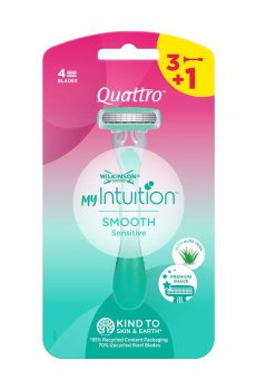 Одноразовые бритвы Wilkinson Sword Quattro My Intuition Smooth Sensitive женские, 3+1 шт