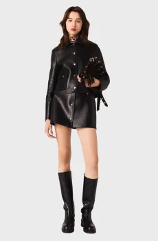 Женская черная кожаная куртка Черный 34 MAJE MFPVE00693_Black