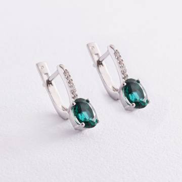 Серебряные серьги с кварцом и фианитами 2923/9р-QGR Серебряные серьги с кварцом и фианитами 2923/9р-QGR