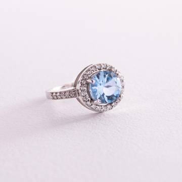 Серебряное кольцо с голубым топазом и фианитами 111430 Серебряное кольцо с голубым топазом и фианитами 111430