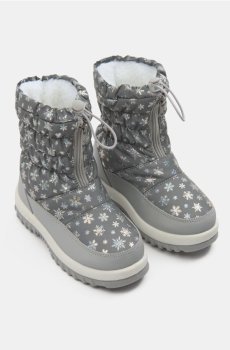 Утеплені снігові чоботи з еластичним шнурком - срібний