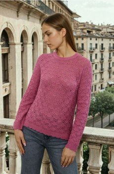Ажурний светр з віскозою - рожевий