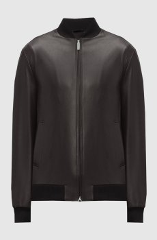 Черный кожаный бомбер