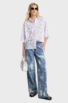 Женские голубые джинсы с узором RELAXED WIDE LEG JEAN Голубой 36 Michael Kors MS59065HME