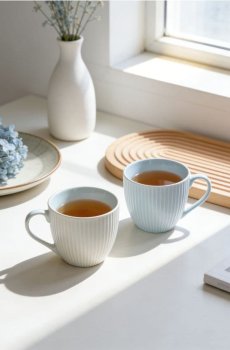 Рифлені керамічні чашки з ручкою 2 шт - блакитний