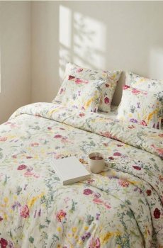 Комплект бавовняної постільної білизни з квітами - різнобарвний