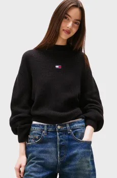 Женский черный свитер MOCKNECK BADGE SWEATER Черный L Tommy Jeans DW0DW21676