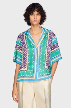 Женская зеленая рубашка с узором Зеленый M Sandro SFPCM01689_Green - Purple