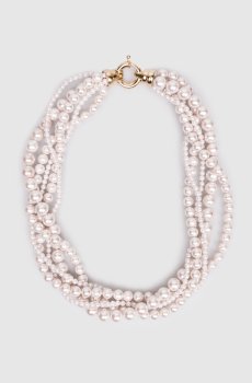 Розовые многослойные бусы с бусинами в виде жемчуга