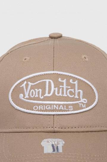 Хлопковая кепка Von Dutch цвет бежевый с аппликацией Хлопковая кепка Von Dutch цвет бежевый с аппликацией