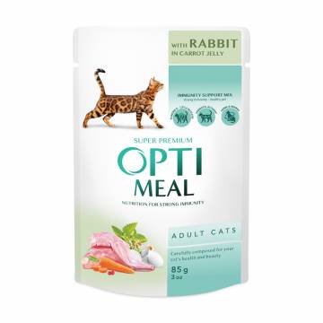 Влажный корм для взрослых кошек Optimeal Super Premium, с кроликом в морковном желе, 85 г Влажный корм для взрослых кошек Optimeal Super Premium, с кроликом в морковном желе, 85 г