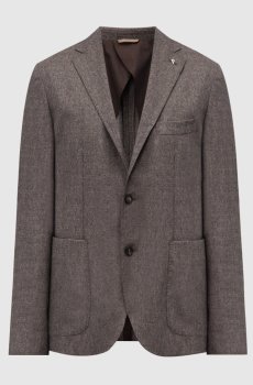 Коричневый пиджак из шерсти в узор