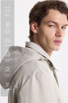 Reserved - Водонепроникне пальто з каптуром - кремовий - 566HK-01X