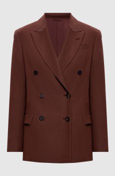 Коричневый двубортный жакет с льном