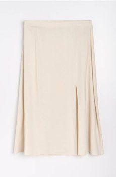 Спідниця міді з розрізом з віскозою та домішкою льону Plus size - бежевий