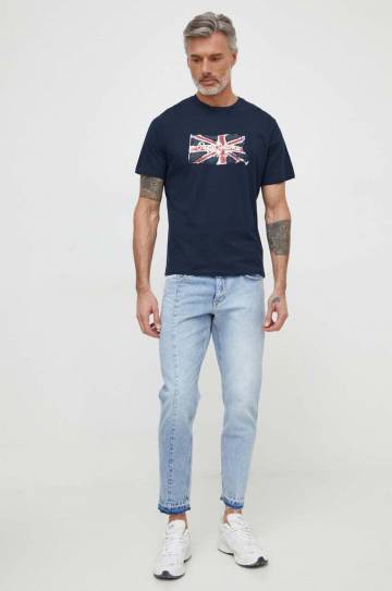 Хлопковая футболка Pepe Jeans Clag мужская цвет синий с принтом PM509384 Хлопковая футболка Pepe Jeans Clag мужская цвет синий с принтом PM509384