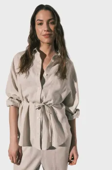 Женская бежевая льняная рубашка Бежевый M womensecret 5543671