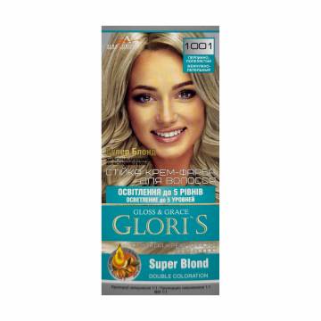 Стойкая крем-краска для волос Gloris Gloss & Grace для двух применений 1001 Суперблонд жемчужно-пепельный, 130 мл Стойкая крем-краска для волос Gloris Gloss & Grace для двух применений 1001 Суперблонд жемчужно-пепельный, 130 мл