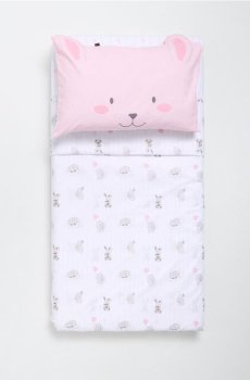 Дитячий комплект постільної білизни із зайчиком та простирадлом - білий